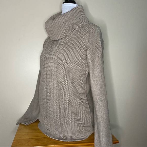 Banana Republic Med Taupe Cowl Cable Sweater - Picture 3 of 8